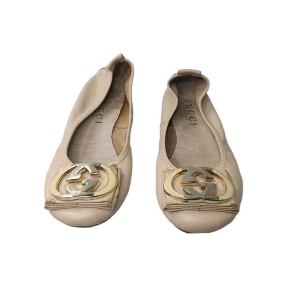 Gucci Interlocking G Logo Leather Ballet Flats Women's Shoes Sz EU 37/ 7M AS IS - Picture 2 of 16